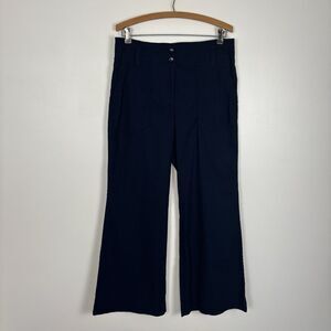Anthropologie by Maeve Naomi Wide Leg Flare Pants Navy Blue SZ 12P Viscose Linen